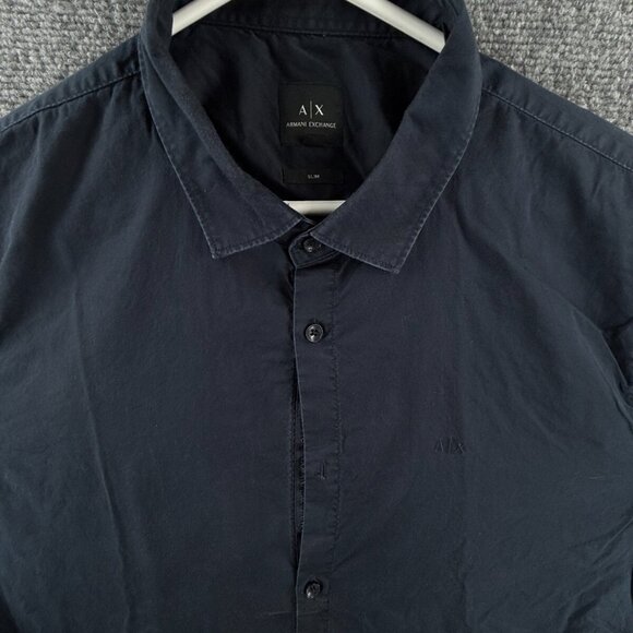Armani Exchange Navy Blue. Button Up Shirt Men Cotton Slim Fit 2XL Woven Logo - Picture 1 of 16